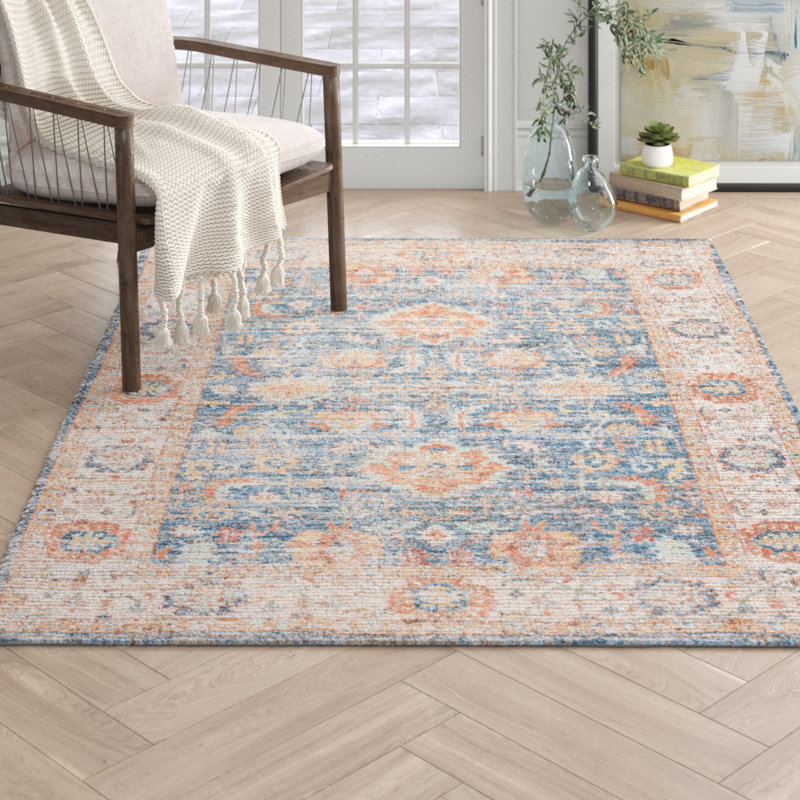 Joss & Main Mateo Oriental Handwoven Blue/Beige/Orange Area Rug